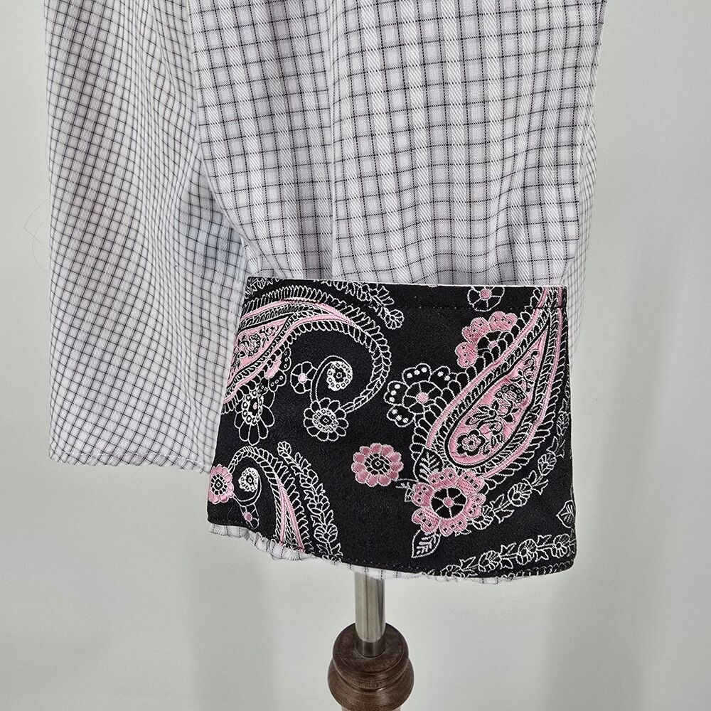 Christian Aujard Paris White with Grey Check Flip Cuff Dress Shirt Men's M - Picture 4 of 8
